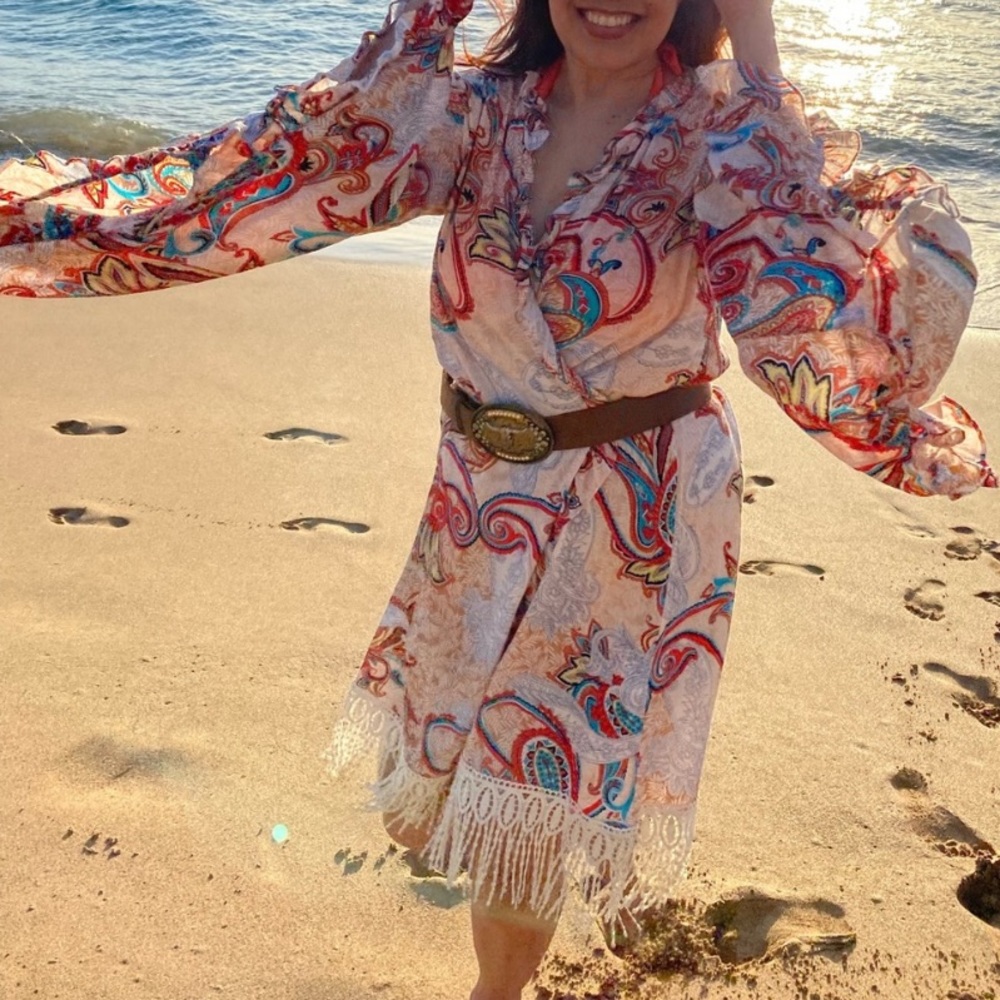☀️BLUE PAISLEY BOHO FLARE SLEEVES CARDIGAN - Picture 8 of 8